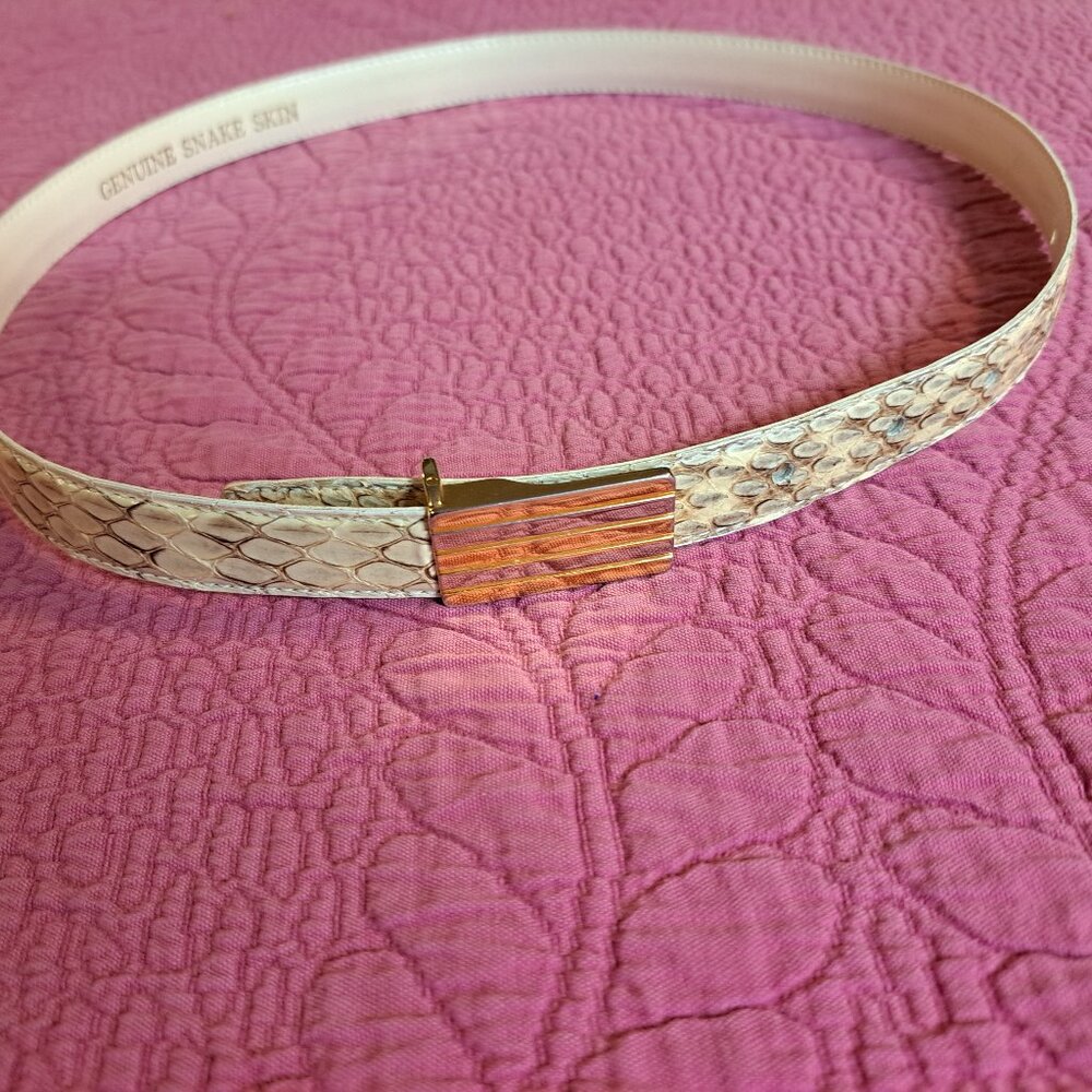 Vintage genuine snake skin leather belt, beige